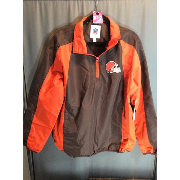 NFL Cleveland Browns Jacket Men's Large Brown Orange 1/4 Zip Sports Windbreaker - Picture 1 of 6